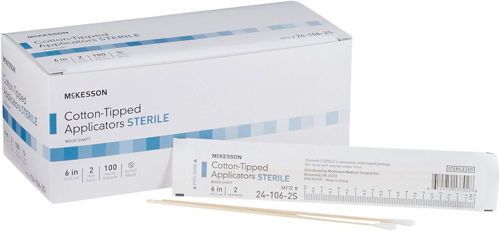 McKesson Sterile Cotton Tipped Applicators, 6 Inch, Box of 200 – Medical Cotton Swabs for Wound Care, Cleaning, and Application, Wooden Shaft, Disposable