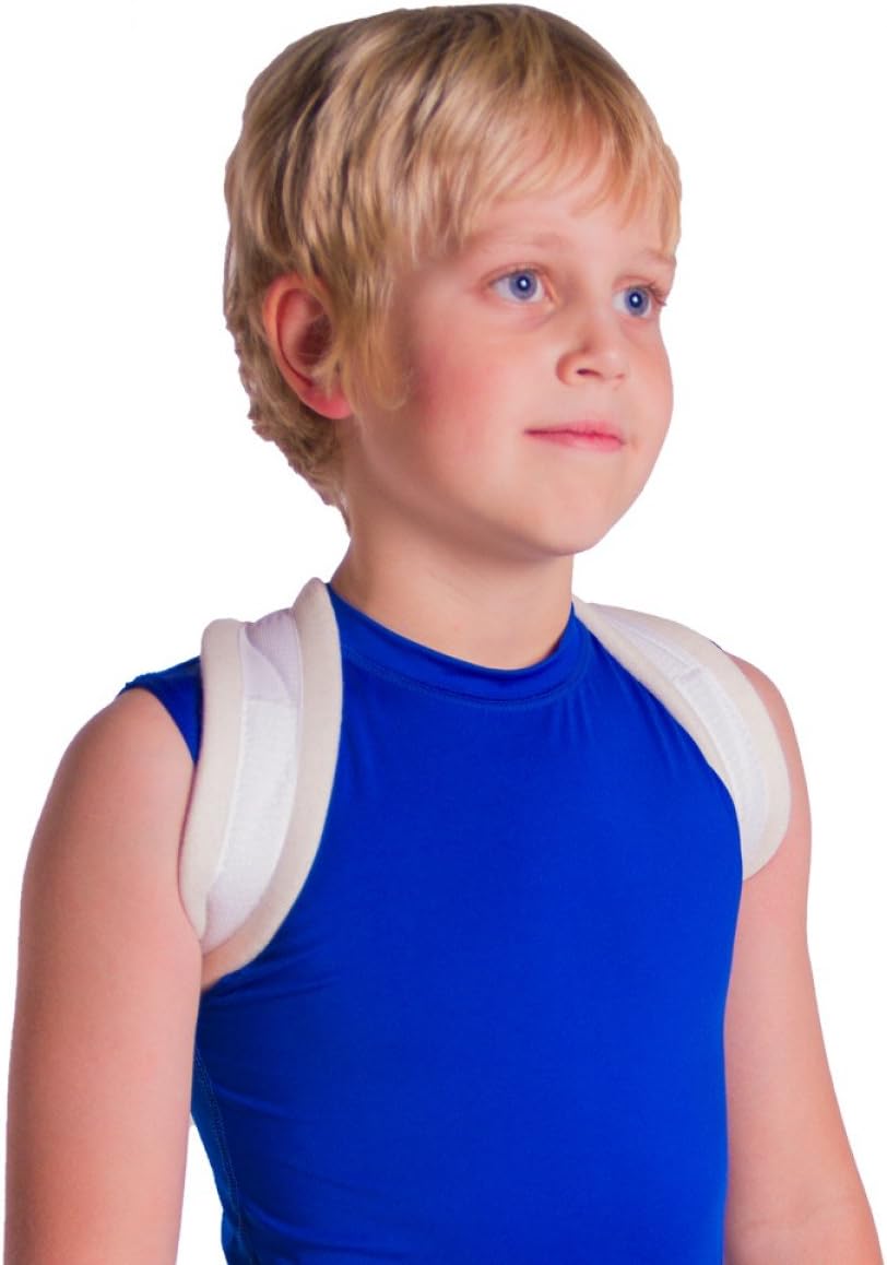 BraceAbility Pediatric Clavicle Support Brace - Figure 8 Upper Back Brace Posture Corrector for Kids, Shoulder Straightener, Kyphosis Relief, Youth Sling for Injuries and Fractures (Extra Small)