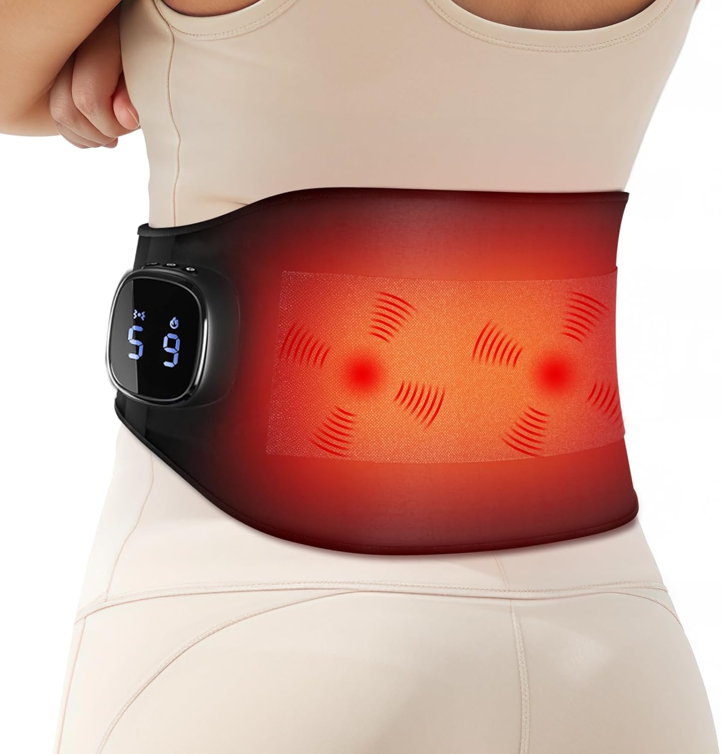 Comfytemp Cordless Portable Heating Pad with Massager for Lower Back Soothing, FSA Eligible HSA 9 Heat 5 Vibration 3 Intensity, Mothers Day Gifts for Mom Dad Rechargeable Wireless App Control