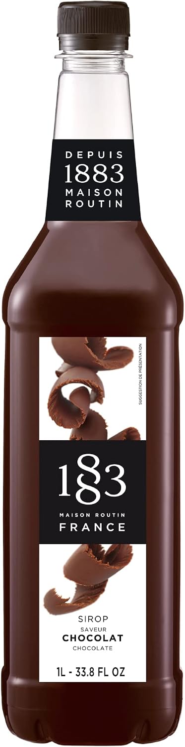 1883 Chocolate Syrup for Drinks, Made in France, 1 Liter Plastic Bottle
