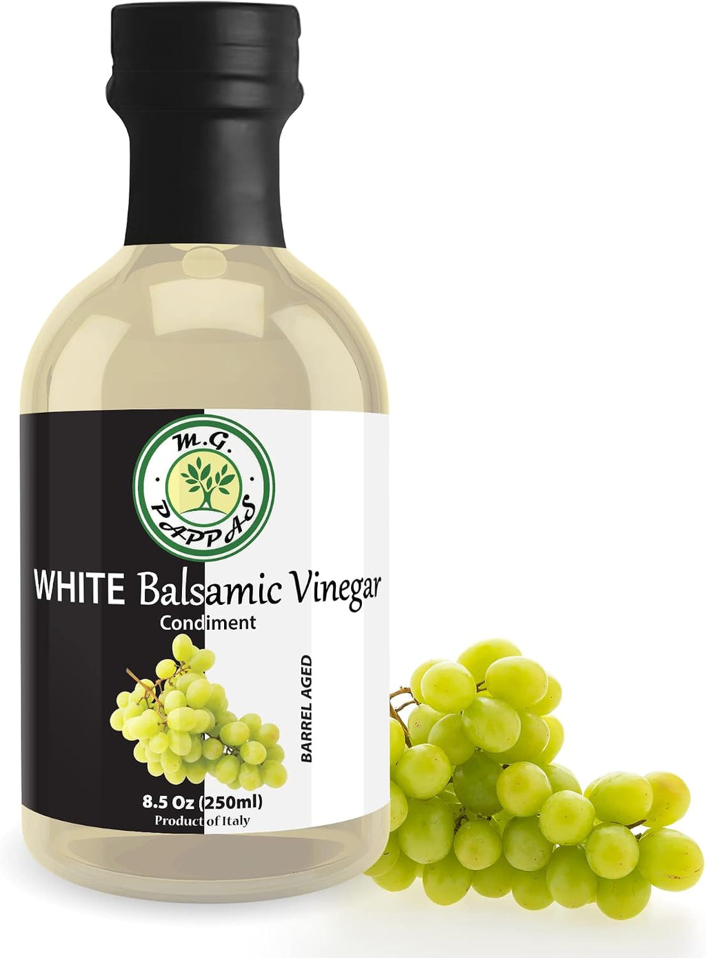 M.G. PAPPAS Aged White Balsamic Vinegar - Barrel Aged Balsamic from Italy - Balsamic White Vinegar for Cooking, Vinaigrettes, Salads, Dressings - No Preservatives, No Added Sugar - 8.5 Oz (250ml)