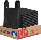 Fuxury 6000 (6K) Count Plastic T-shirt Bags Black 11.5" x 6.5" x 21", Grocery, Trash, Take Out, To Go, Restaurants, Retail Shopping Bags in Bulk for Small Business