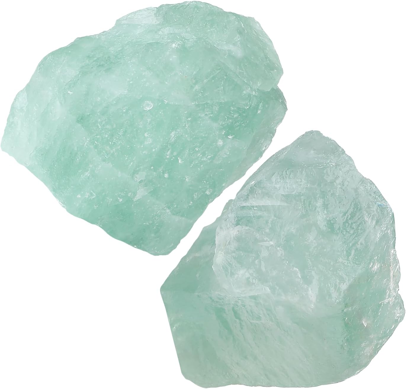 2Pcs Green Fluorite 1.8-2.2" Large Raw Crystals Natural Stones Rough Healing Crystals Green Fluorite for Tumbling Rocks Reiki Polishing Wire Wrapping Wicca Gifts DIY Tumbling Rock