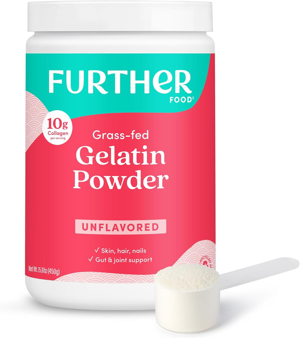 Further Food Premium Gelatin Powder – Unflavored, Grass-Fed & Pasture-Raised Beef Hide, Non-GMO, Sugar-Free, Keto & Paleo Friendly, 15.87 oz