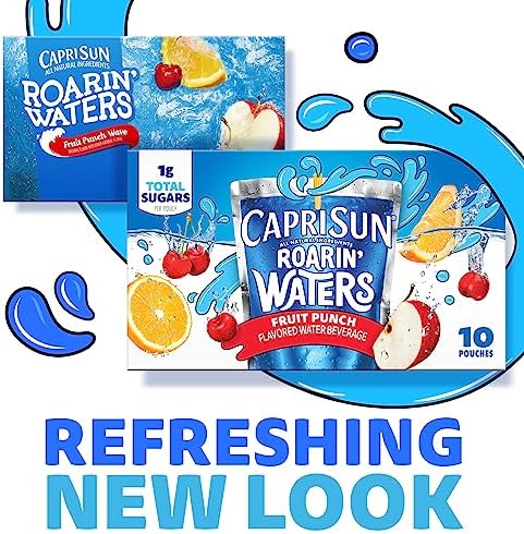 Capri Sun Roarin' Waters Fruit Punch Flavored with other natural flavor Water Beverage, 40 ct Pack, 4 Boxes of 10 Drink Pouches