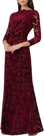 Shoshanna Women's Midnight Bordeaux Velvet Lace Brianna Dress