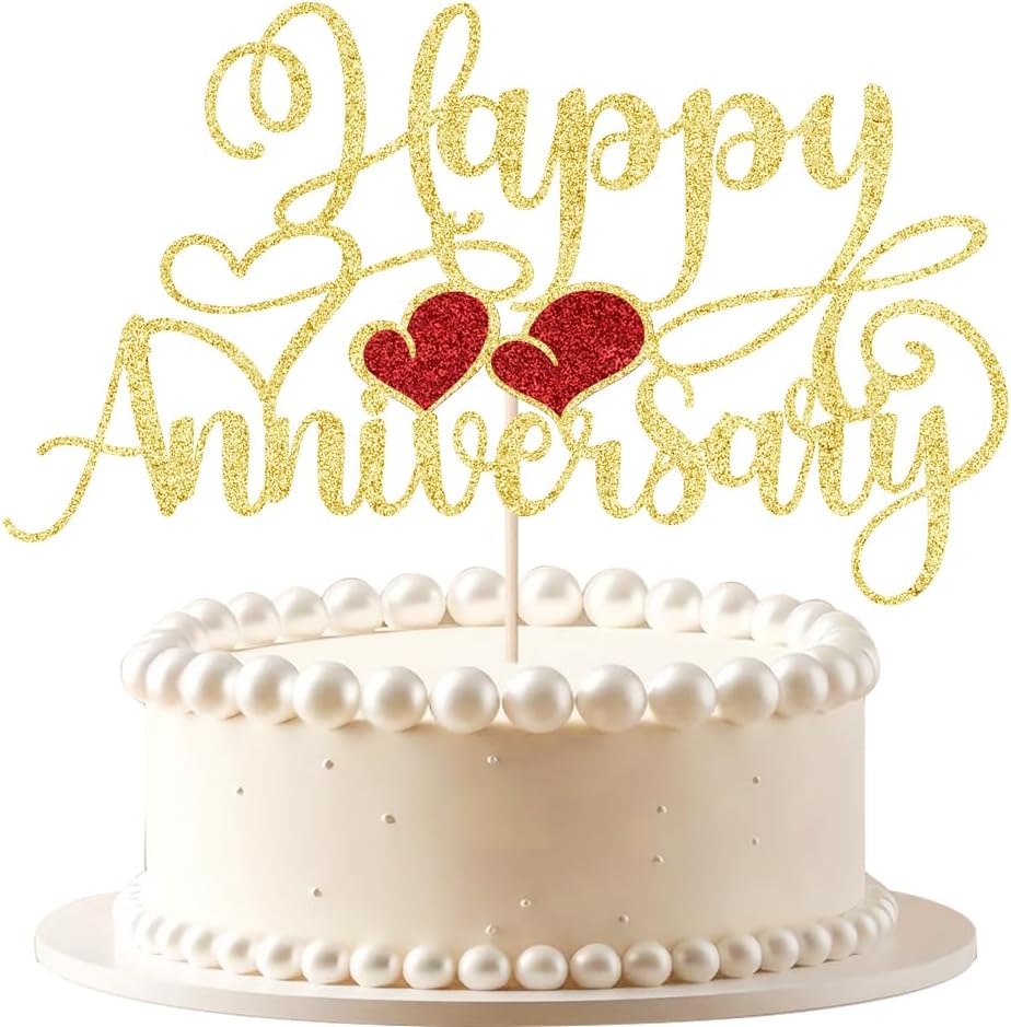Gold Glitter Happy Anniversary Cake Topper ，Wedding/birthday/Anniversary Party Cake Topper Supplies