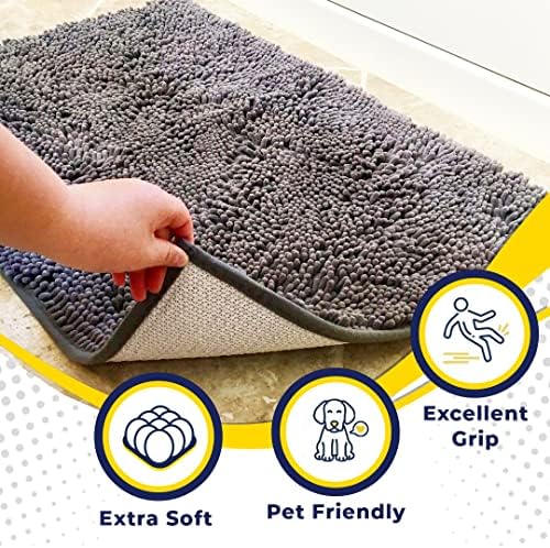 Muddy Mat® | Super Absorbent Door Mat Indoor, Microfiber Quick Dry Chenille Entryway Rug, Non-Slip Front Door Mat, Indoor Mats for Entryway, Machine Washable Pet Rug, Grey 30"x19"