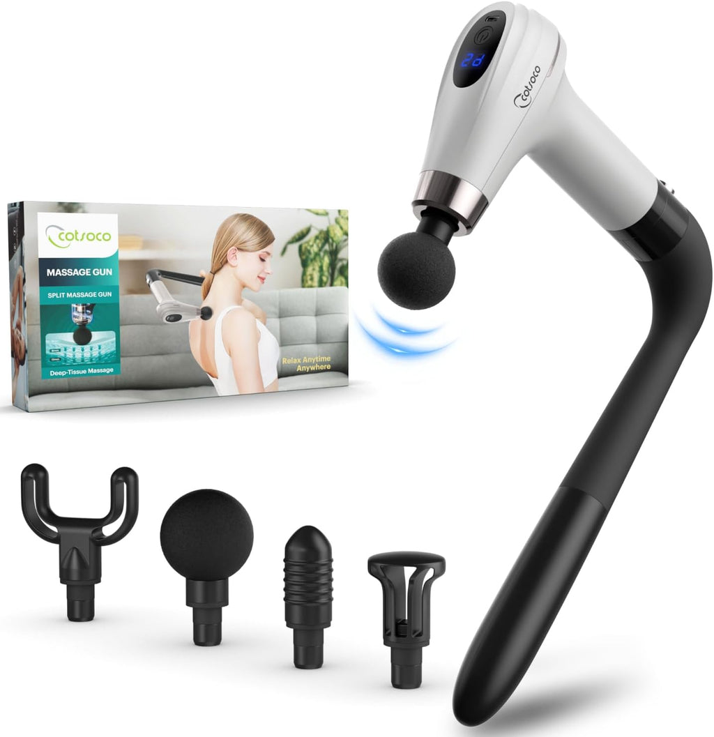cotsoco Massage Gun with Upgraded Extension Handle, Percussion Deep Tissue Back Massager with 4 Massage Heads & 6 Speed Levels, Muscles/Neck/Shoulders/Waist/Legs Massager for Pain Relief, Gifts