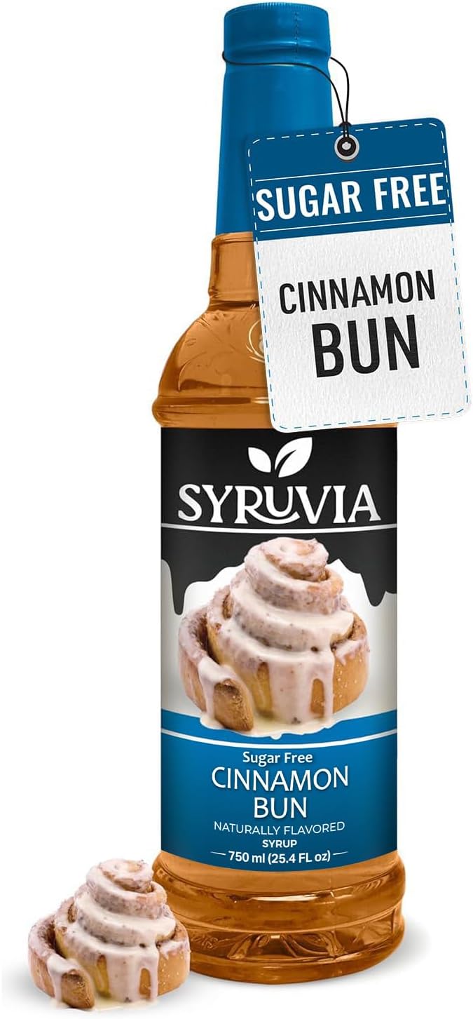Syruvia Sugar-Free Cinnamon Bun Syrup, Natural Flavors, Syrup for Drinks, Lattes, and Desserts – 25.4 fl oz