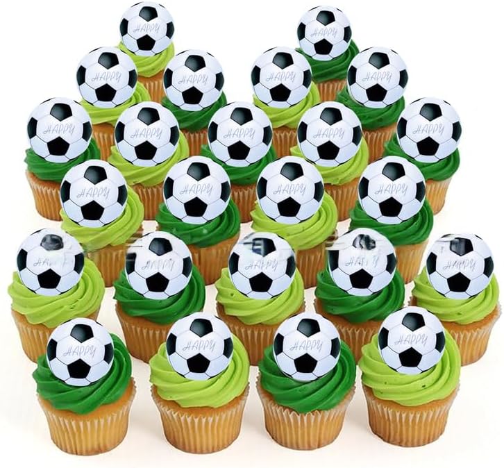 48Pcs Edible Wafer Football Cake Toppers Cupcake Pick Decorations for Sports Theme Babyshower Birthday Event Party Supply Decorations