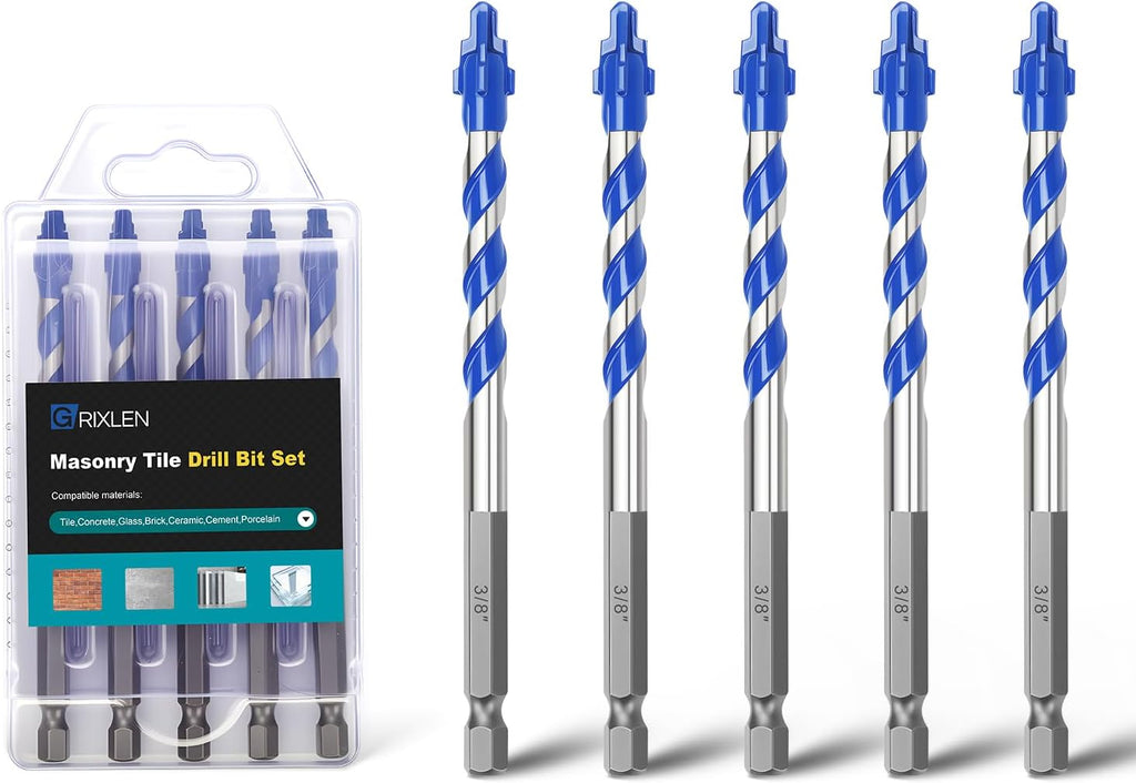 5 Pack 3/8" x 4" Masonry Tile Drill Bits Hex Shank Step Masonry Drill Bits for Tile,Concrete,Porcelain, Brick, Glass, Cement, 4" Length