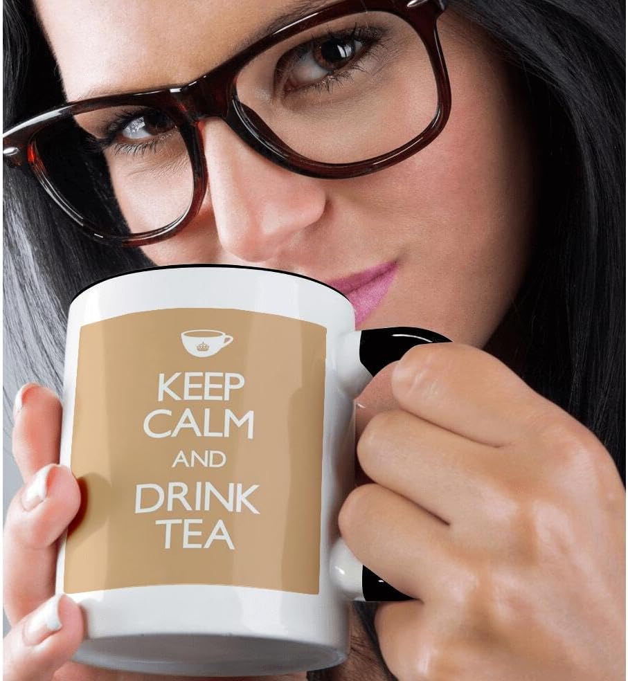 3dRose Keep calm and drink tea 11oz Two-Tone Black Mug
