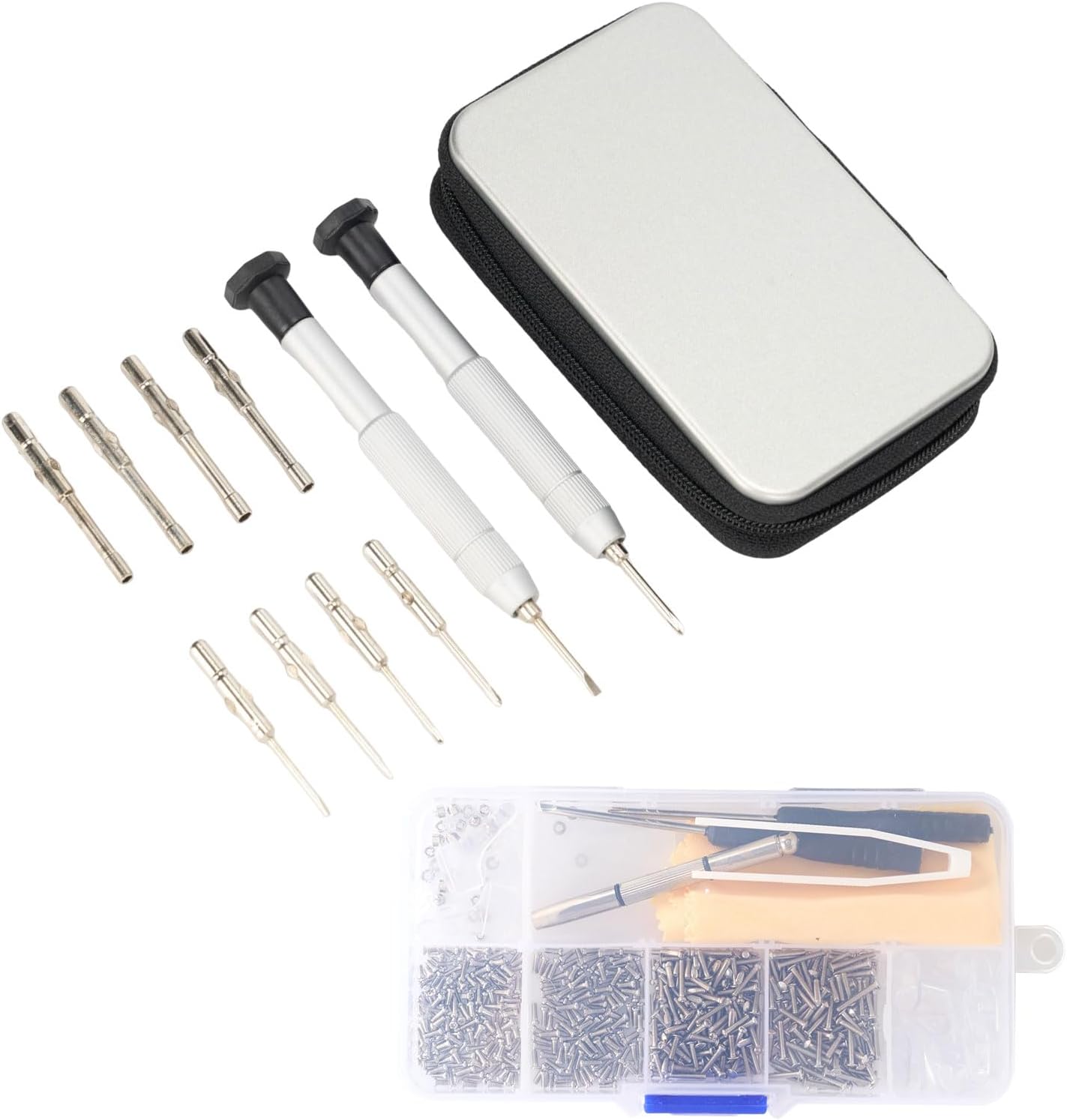 Precision Screwdriver Set, Eyeglass repair kit with 10-style screwdrivers/nose pads/4 in 1 portable screwdrivers/ear hook/tweezer for eyeglasses sunglass watch calculator (with 70-style screws)