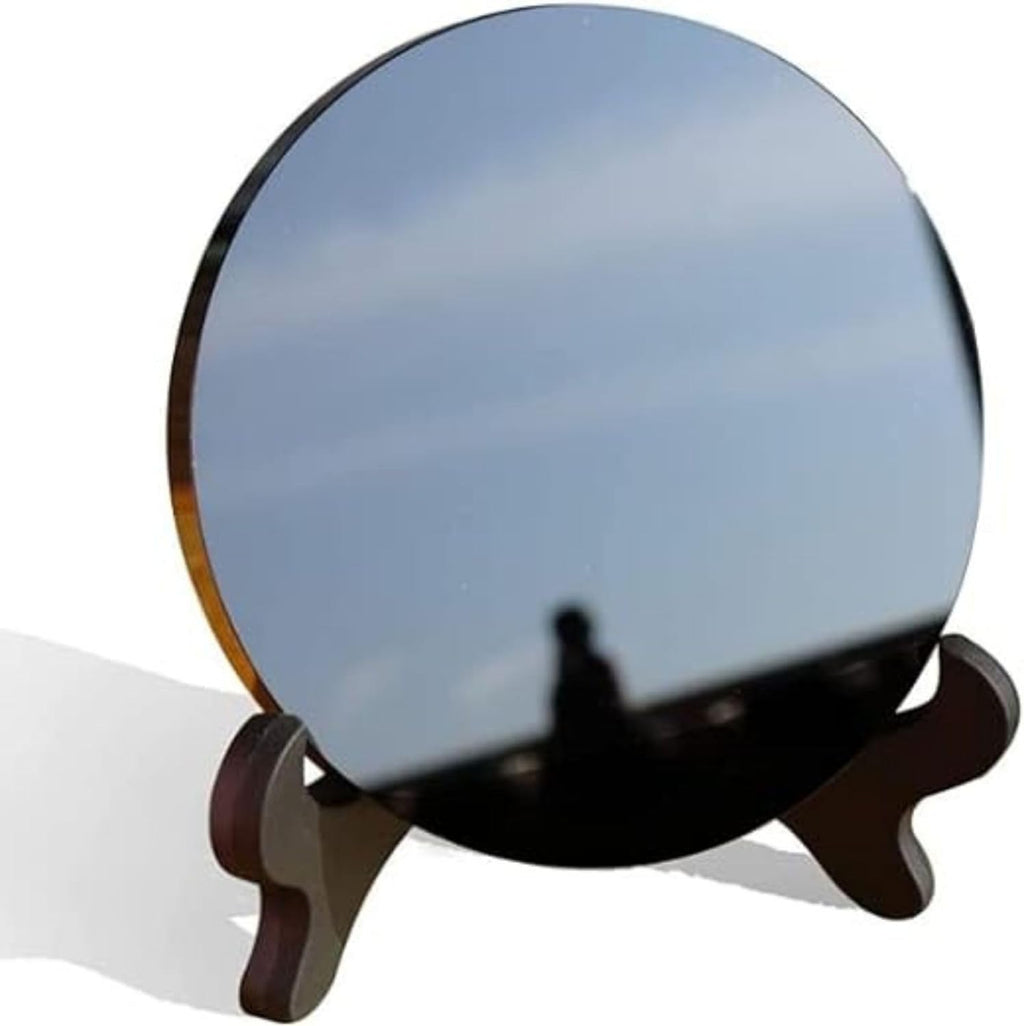 Black Obsidian Scrying Mirror 3.94 in with Wooden Stand, Premium Quality Obsidian Mirror for Meditation, Witchcraft, Divination and Spiritual Practices (100 mm)