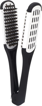 Hair Straightener Brush, Double Sided Beard Straightening Clamp Brush Professional Beard Hair Splint Brush Styling Tool for Smoothing and Straight Hair Styles(Black and White)