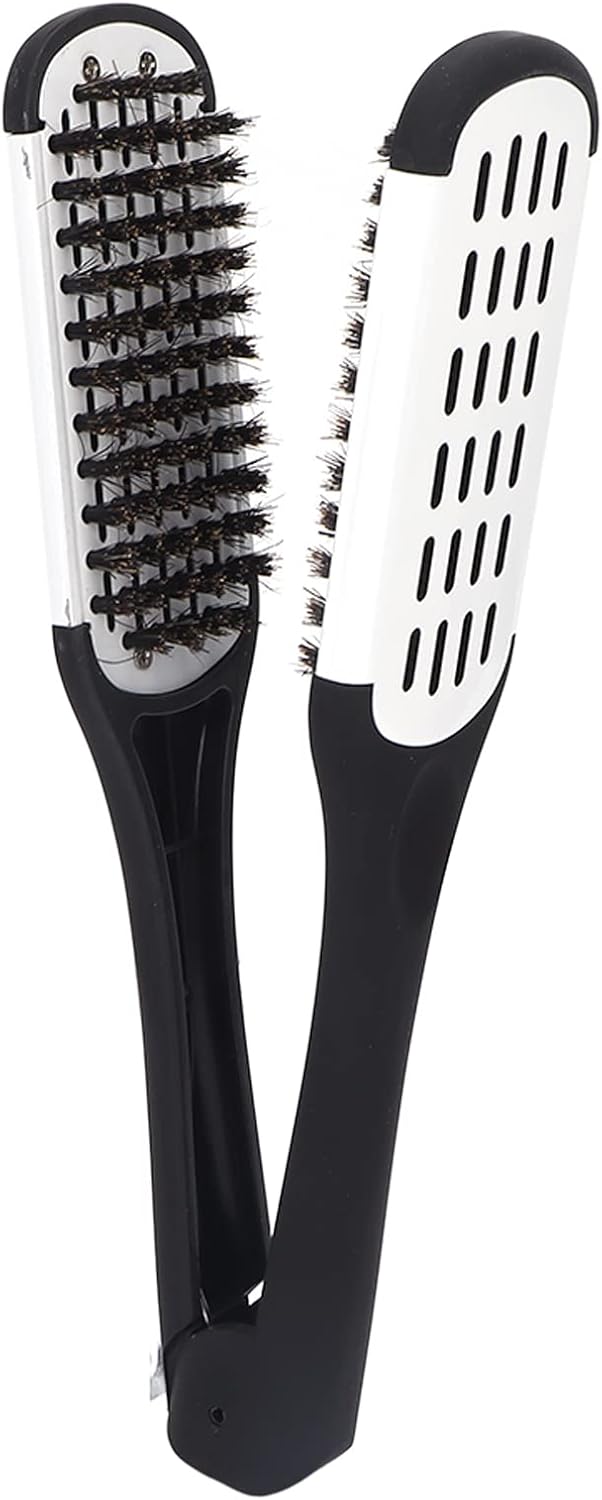 Hair Straightener Brush, Double Sided Beard Straightening Clamp Brush Professional Beard Hair Splint Brush Styling Tool for Smoothing and Straight Hair Styles(Black and White)