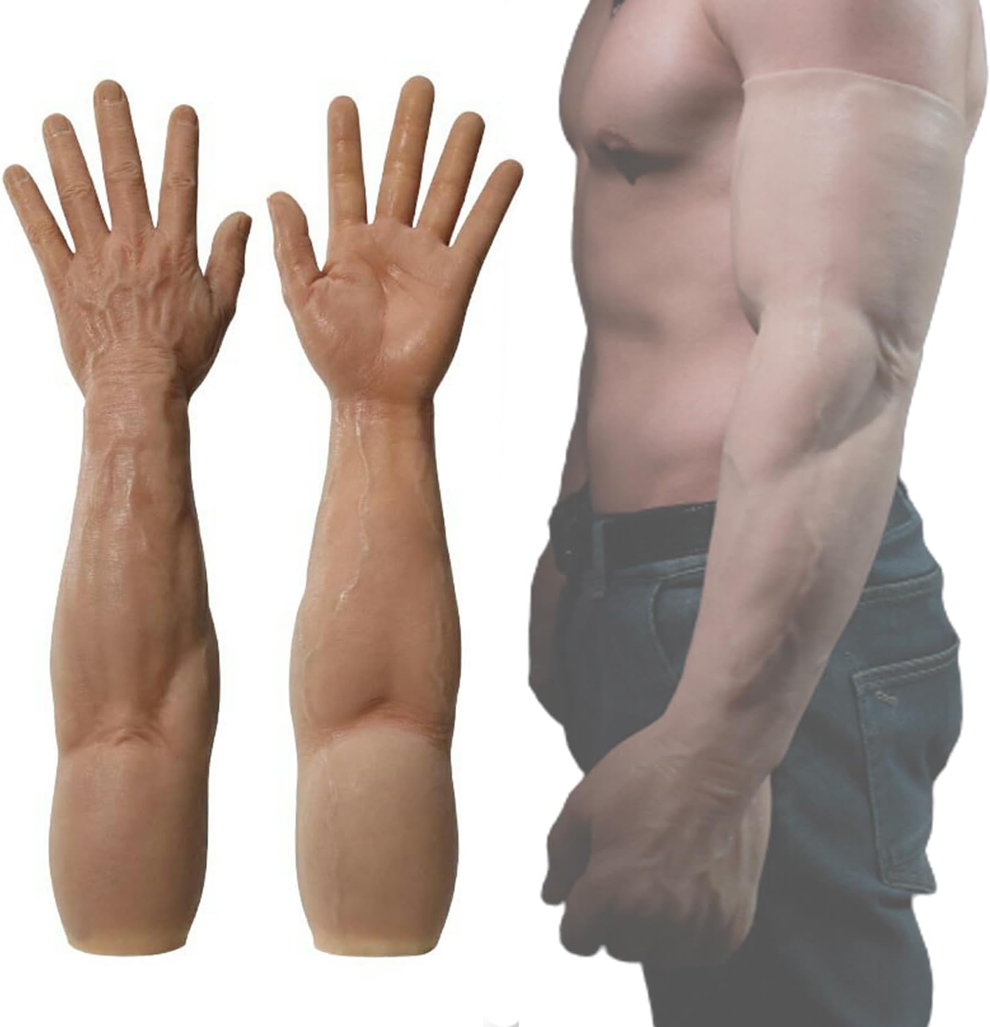 Realistic Silicone Muscle Male Gloves Prosthesis Hands Sleeve Artificial Arm Cover Scar for Cosplay