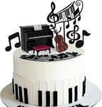 Music Cake Toppers - Piano & Violin Cake Decorations Set with Musical Score Notes for Themed Birthday Party