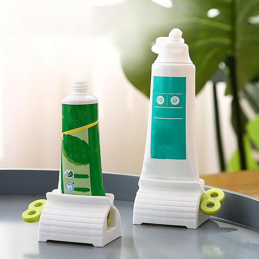 2 Pack Home Toothpaste Squeezer, Toothpaste Squeezer Rollers，Toothpaste Tube Squeezers Clip Holder Stand Winder - Green