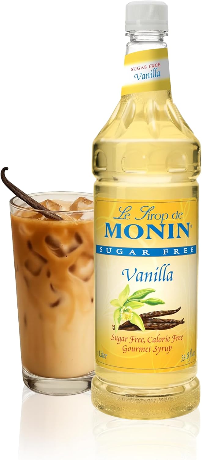 Monin - Sugar Free Vanilla Syrup | Premium Calorie-Free Syrup | Pure & Rare Madagascar Vanilla for Coffee, Lattes & More (BPA-Free Plastic Bottle, 33.8 fl oz)