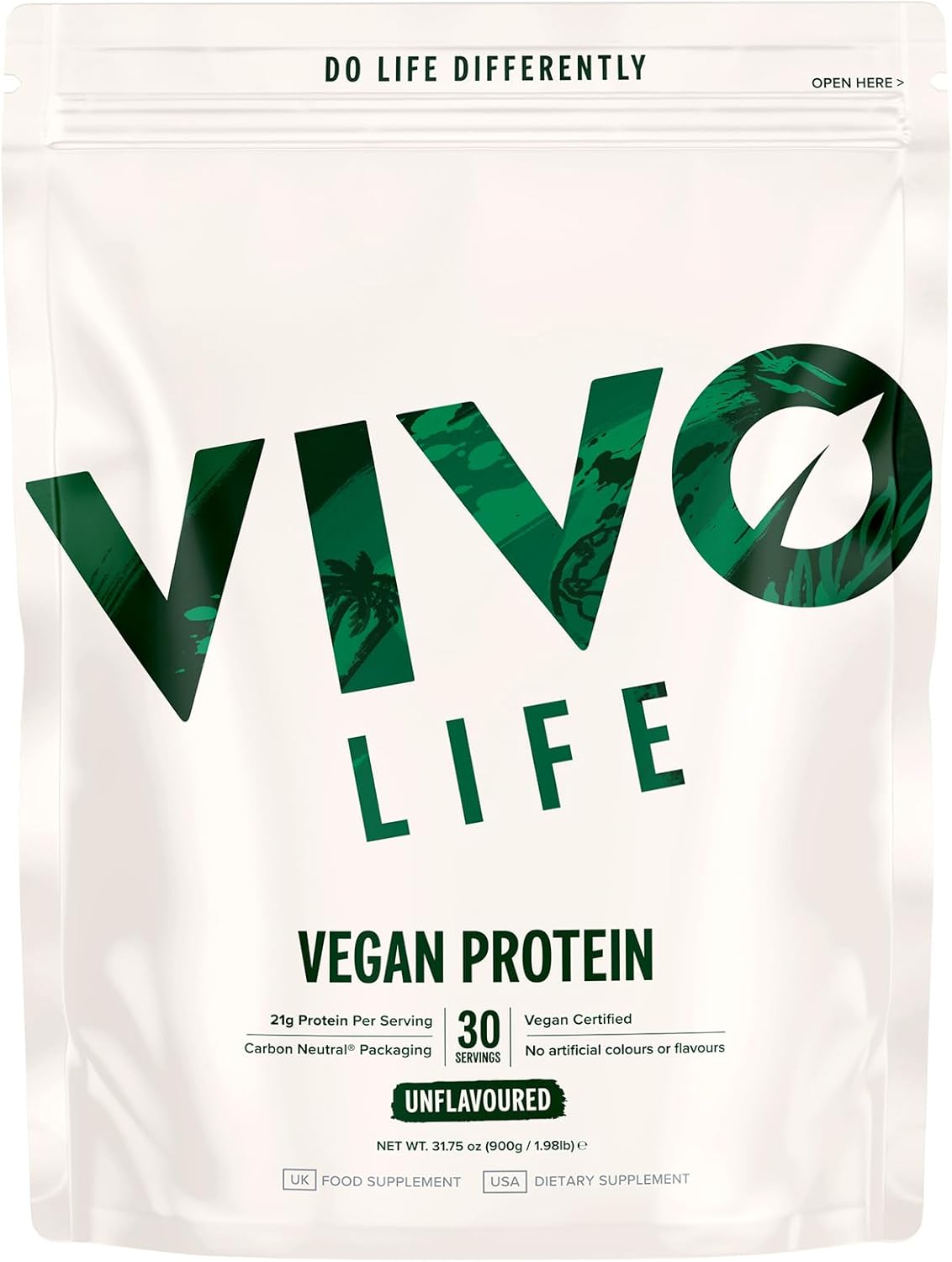 Vivo life Vegan Protein Powder | 21g Pea & Hemp, Plant Based Protein per Scoop | 30 Servings (31.7 oz, Unflavored)