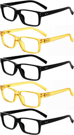 Eyekepper Vintage Reading Glasses for Men - 3 Pairs Black and 2 Pairs Yellow - Spring Hinges Classic Readers +1.25