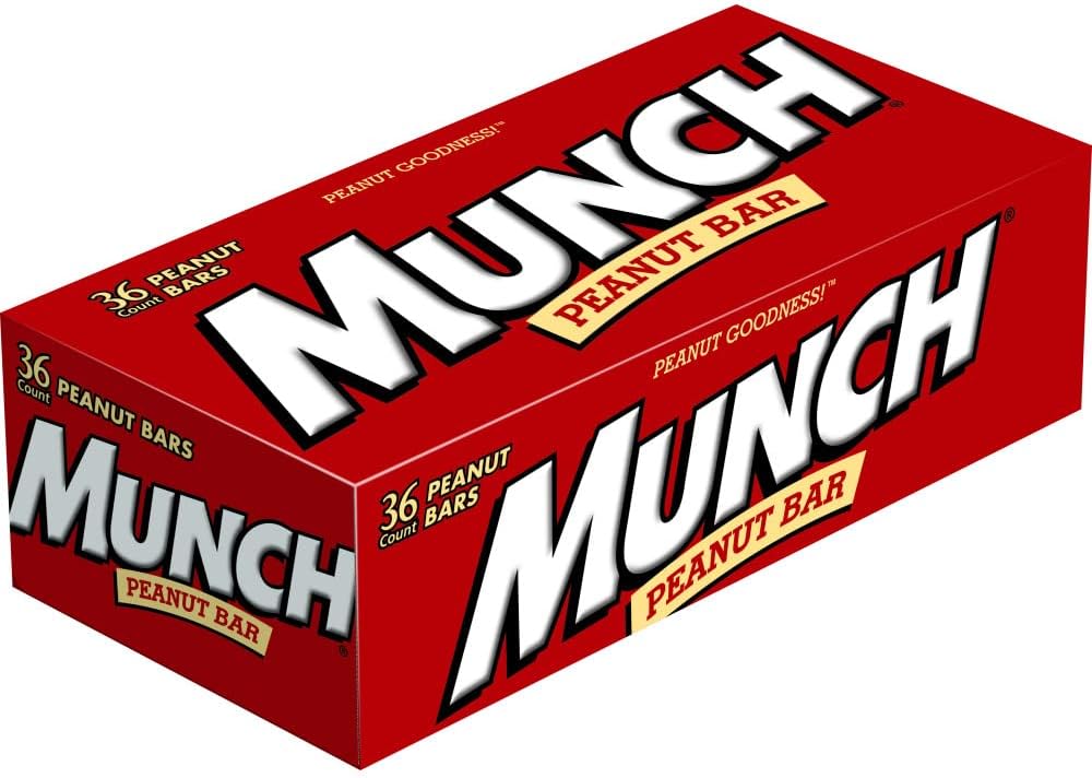 MUNCH Peanut Bar Gluten-Free LOW GLYCEMIC Individually Wrapped, Candy Bulk Box, Single Full Size Single, 1.42-Ounce Bar, 36-Count