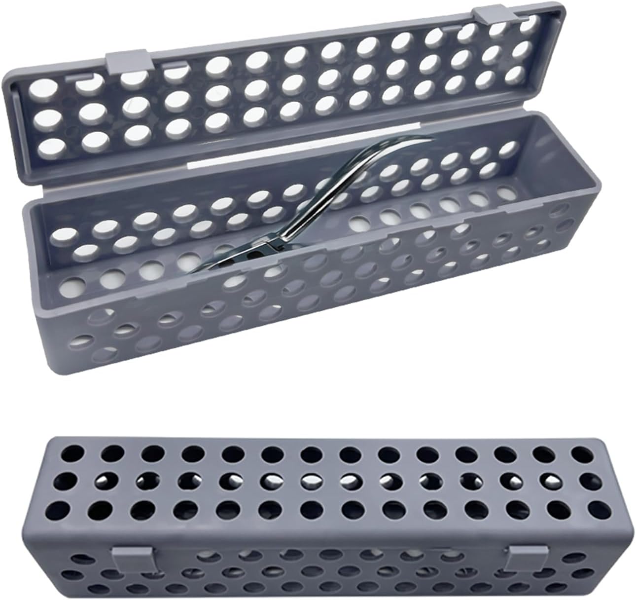 Dental Instrument Sterilizat Case, YOUYA DENTAL Plastic Autoclavale Cassette Case Medical Surgical Instrument Dental Forceps Spatulas Disinfection Container Tray Autoclavable Cassette Case -Grey