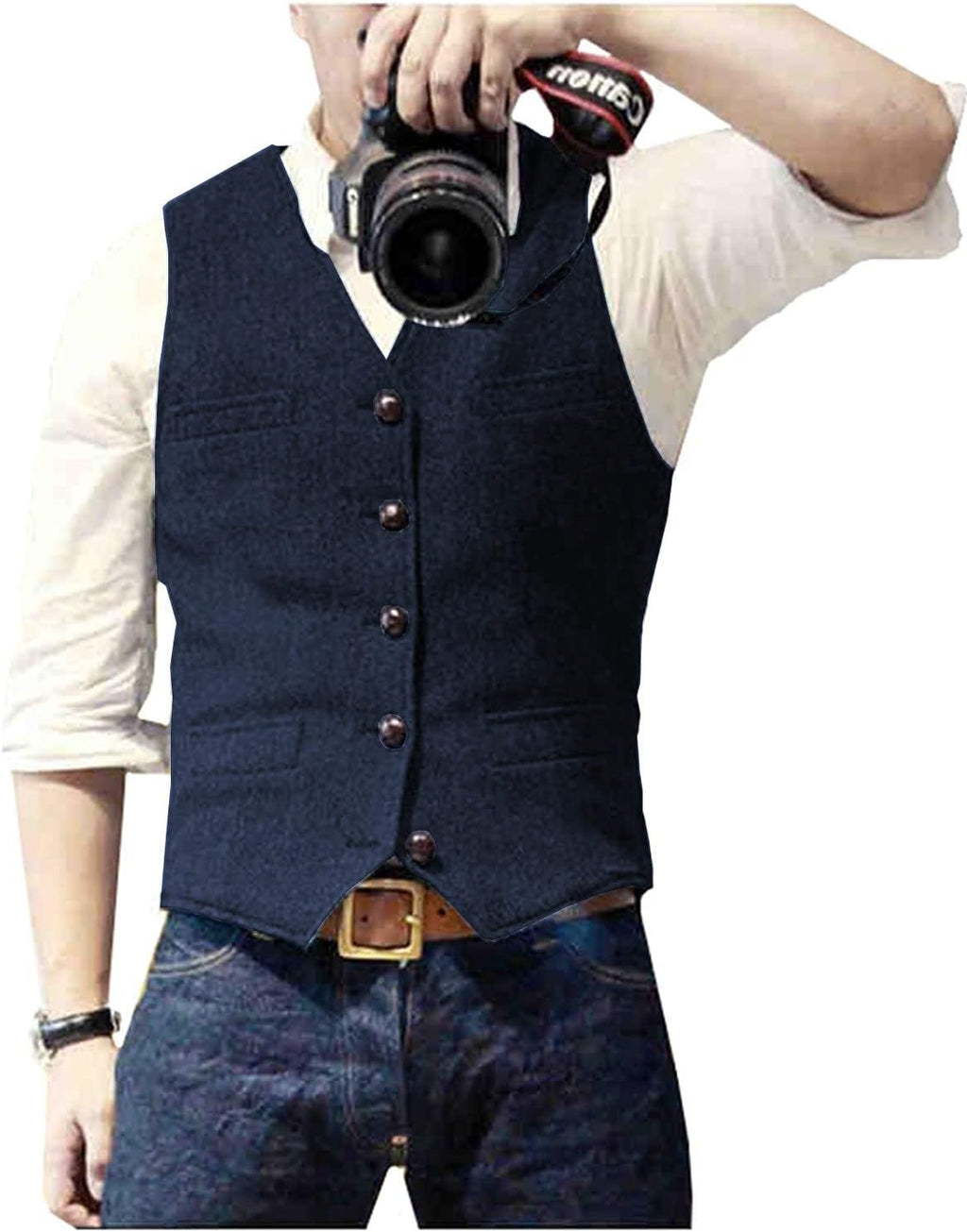 Ceehuteey Mens Suit Vest Waistcoat Tweed Retro V Neck Wool Herringbone for Prom