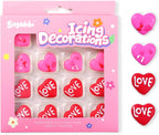 16 Count Edible Heart Cake Decorations, Pink and Red Icing Decorations, Edible Sugar Sprinkles for Valentines Cakes Toppers, Cookies, Cupcakes Toppers
