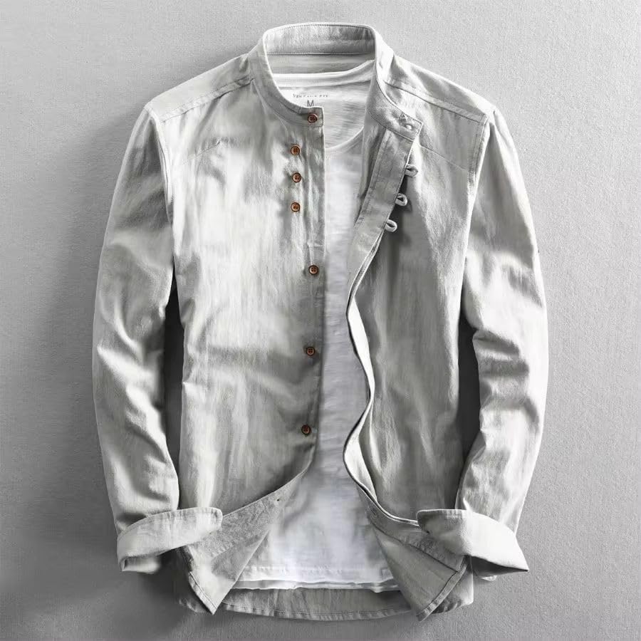 Men's Casual Cotton Linen Shirt Formal Retro Long Sleeve Loose Shirts Male Clothing Shirts Tops