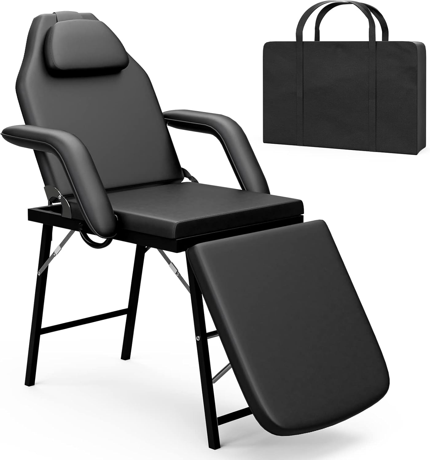 Paddie Portable Tattoo Chair for Client 72inch, Mobile Massage Table Foldable with Storage Bag, Black
