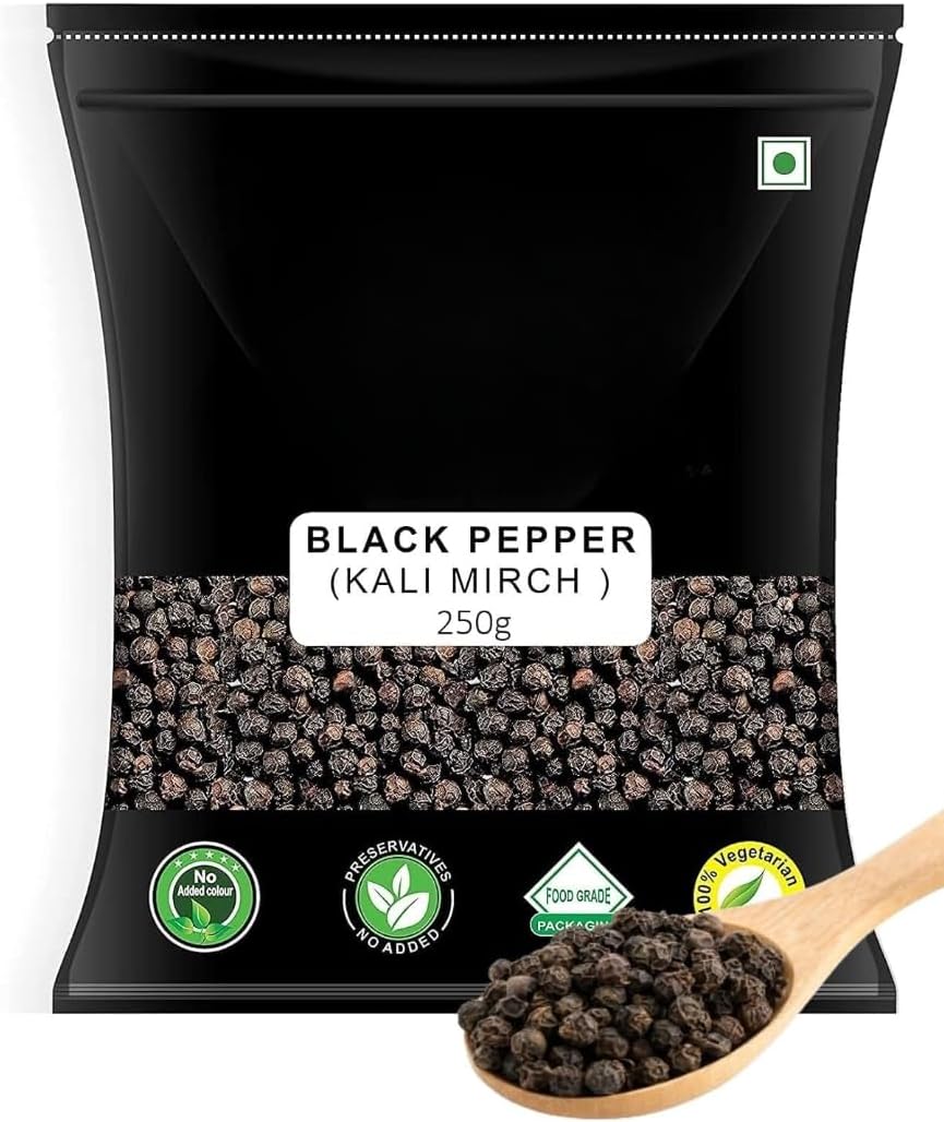 Generic Black Pepper Whole Kali Mirch The King of Spices for Every Kitchen, Intensely Aromatic Peppercorns Freshness Sealed, Unleash the Raw Power of Flavor -200 gm