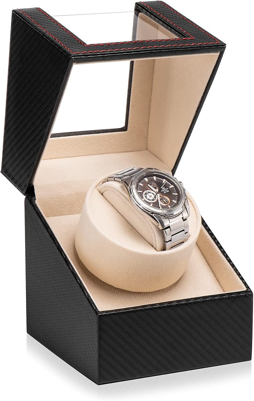 Automatic Single Watch Winder for Automatic Watches,Rotating Watch Case with Japanese Quiet Motor，AC Adapter or Battery Powered