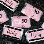 DISTINCTIVS Pink, Black, and White 30th Birthday Party Mini Candy Bar Wrappers - 42 Count