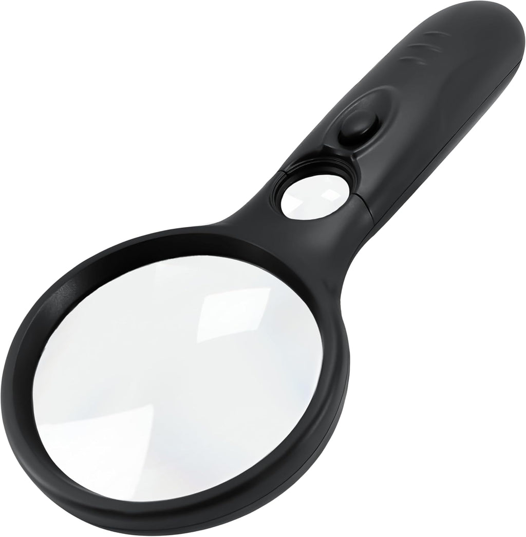 SeeZoom Magnifying Glass with Light, 3X Large Lens + 12X High Power Lens, Lighted Magnifying Glass Handheld Reading Magnifier for Seniors, Small Print, Coins & Jewelry, LED Light