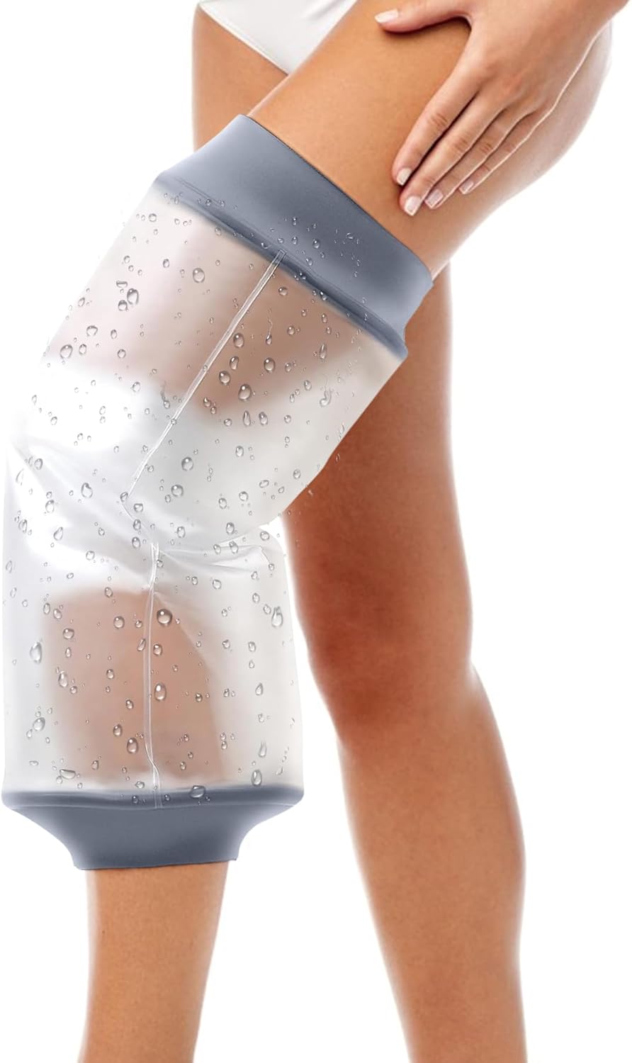 COMFYTHERA Waterproof Cast Cover for Shower Knee Wound Protector Bath Adult Watertight Cast Bag Showering for Surgery, Burns Reusable (D-Knee)