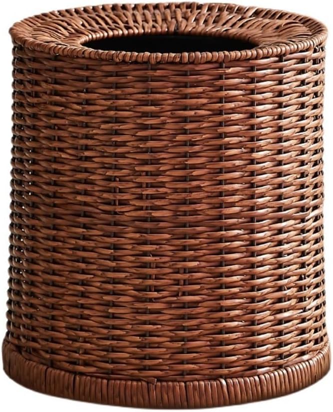 Wicker Waste Paper Bin and Basket with Plastic Liner, Home & Office Trash Can and Recycling Bin Holder, Oval Organizer for Bathroom Kitchen Bedroom