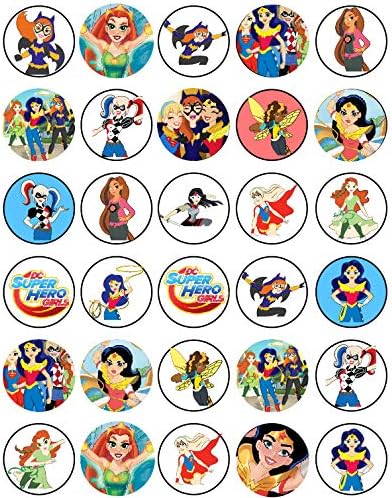 30 x Edible Cupcake Toppers Themed of Dc Super Hero Girls Collection of Edible Cake Decorations | Uncut Edible on Wafer Sheet