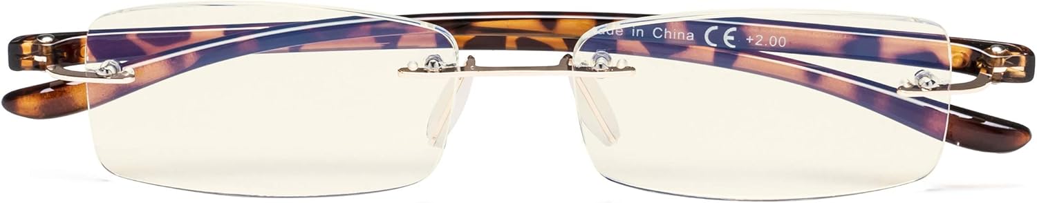 CessBlu Computer Reading Glasses for Men Women Blue Light Filter Anti Glare UV Ray Protection Rimless Reader Eyeglasses