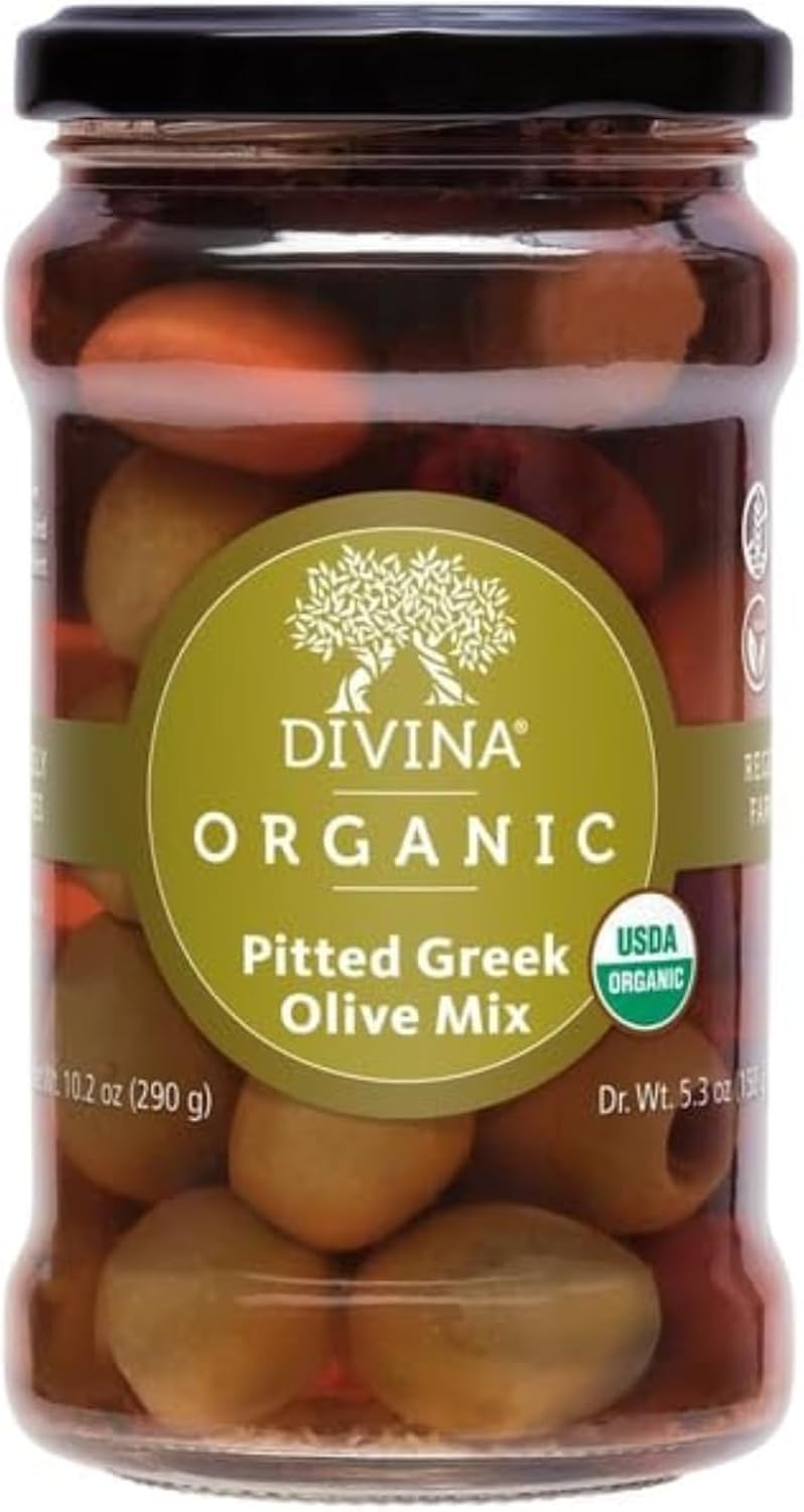 Divina, Olive Mix Greek Pitted Organic, 10.2 Ounce