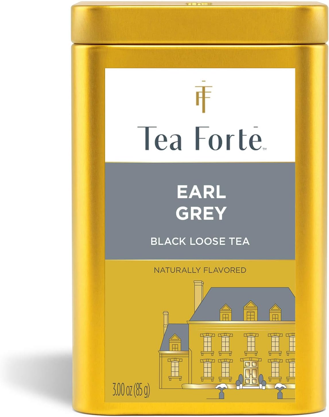 Tea Forte Earl Grey Premium Loose Leaf Caffeinated Black Tea Blend Canister, Makes 35-50 Cups
