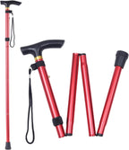 Folding Walking Cane for Seniors, 5-Level Adjustable Height Lightweight Aluminum Walking Stick with Ergonomic Handle, Portable Travel Cane with Anti-Slip Tip, Foldable Mobility Aid for Men Women