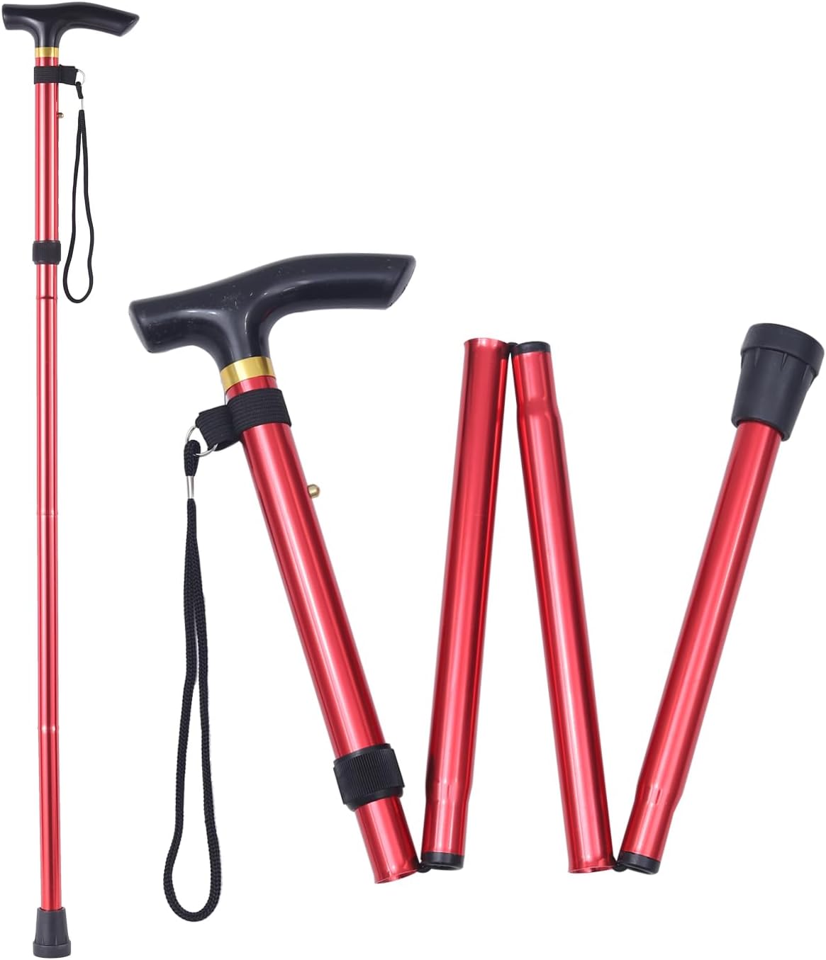 Folding Walking Cane for Seniors, 5-Level Adjustable Height Lightweight Aluminum Walking Stick with Ergonomic Handle, Portable Travel Cane with Anti-Slip Tip, Foldable Mobility Aid for Men Women