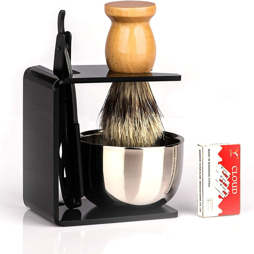 Barber Straight Razor Kit Durable Barber Straight Edge Razor Kit with 10 Double Edge Straight Razor Blades,Shaving Bowl and Stand,Shaving Brush with Wood Handle,Shaving Kit for Men