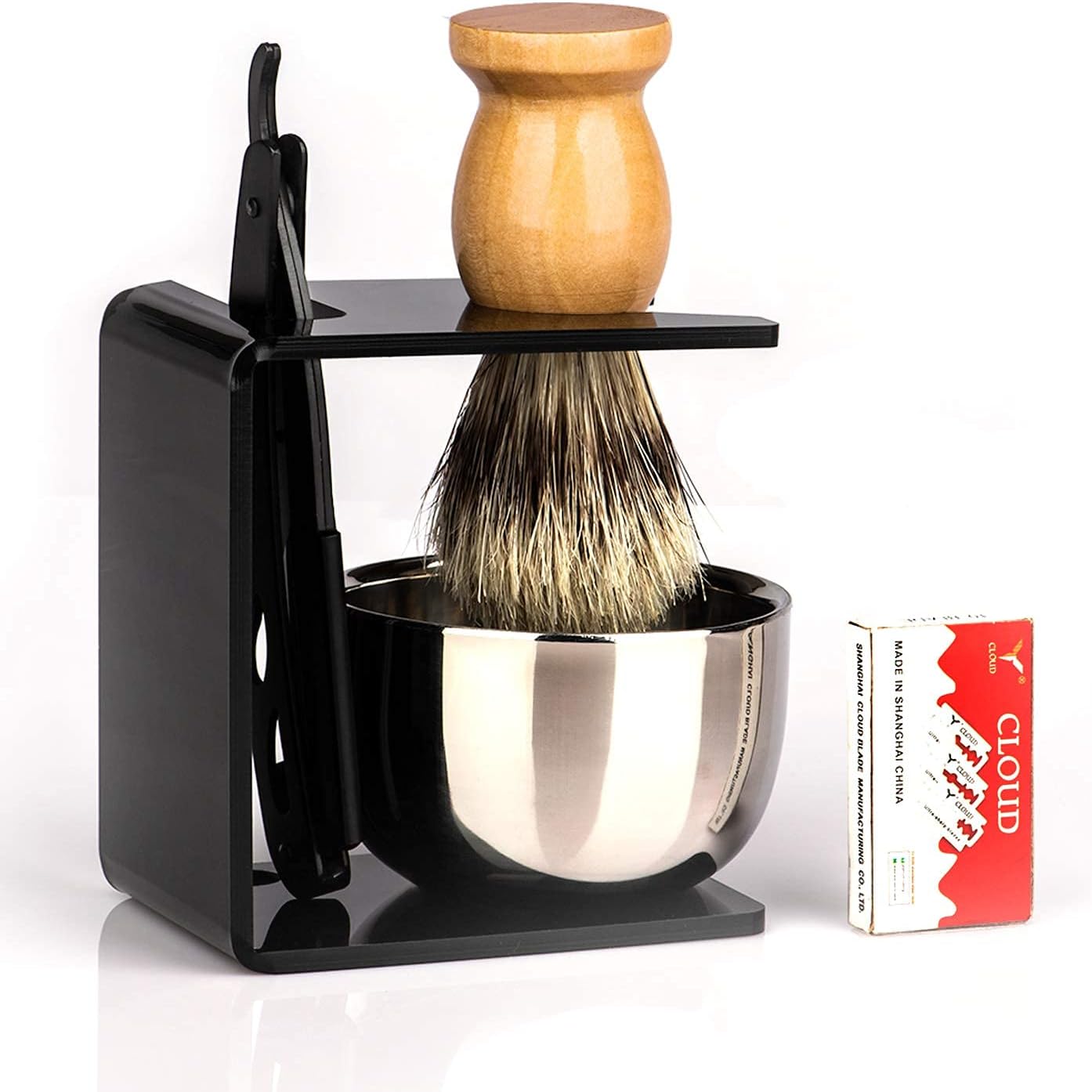 Barber Straight Razor Kit Durable Barber Straight Edge Razor Kit with 10 Double Edge Straight Razor Blades,Shaving Bowl and Stand,Shaving Brush with Wood Handle,Shaving Kit for Men