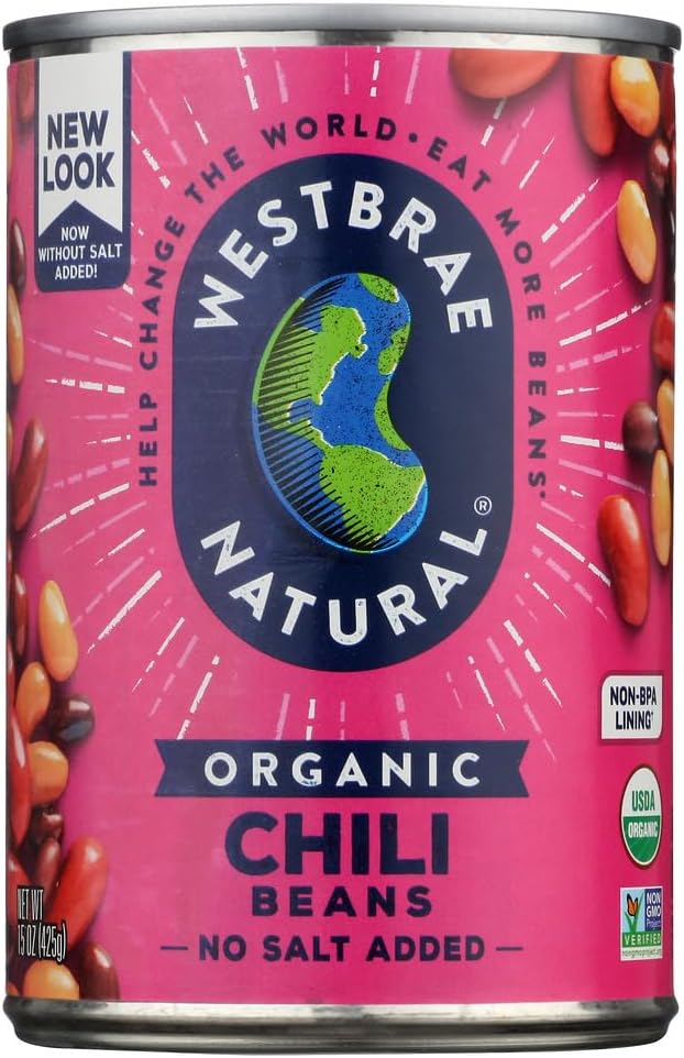 WESTBRAE Natural Organic Chili Beans, Source of Plant Based Protein and Fiber, Low Fat, Gluten Free, 15 oz (Pack of 12)