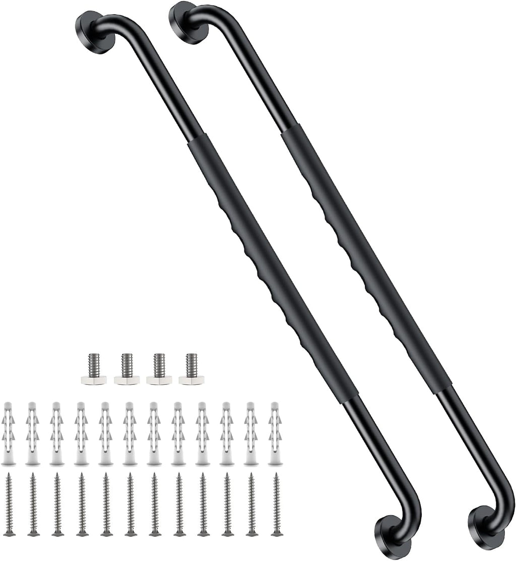 2 Pack 32 Inch Black Shower Grab Bar w/Anti Slip Rubber Grip,ZUEXT Stainless Steel Bath Grab Bar,Bathroom Balance Bar,Wall Mount Safety Handrail Support,Handicap Injury Elderly Senior Assist Handle