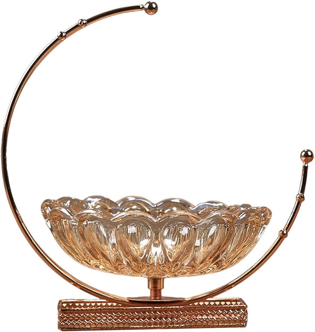 Fruit Bowls Crystal Glass Fruit Plate Modern Creative Handmade Candy Plate Home Living Room Decor Transparent Fruit Bowl Metal Base Fruit Dish Fruit Basket